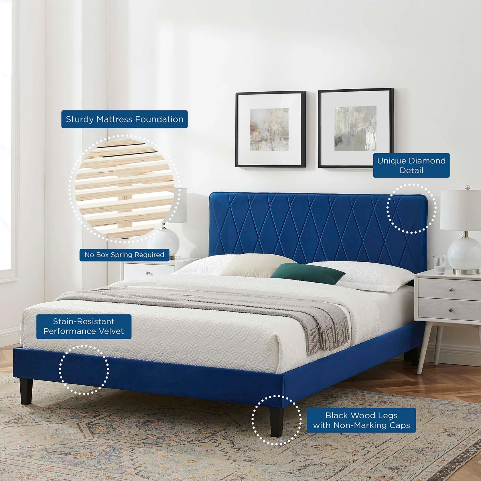 Phillipa Performance Velvet Platform Bed With Black Wood Legs - Image 45
