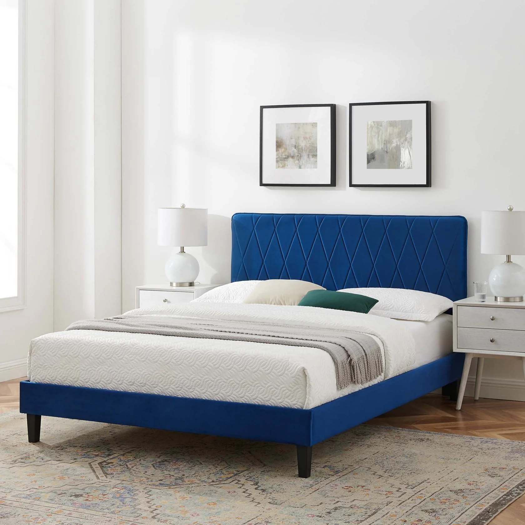 Phillipa Performance Velvet Platform Bed With Black Wood Legs - Image 47
