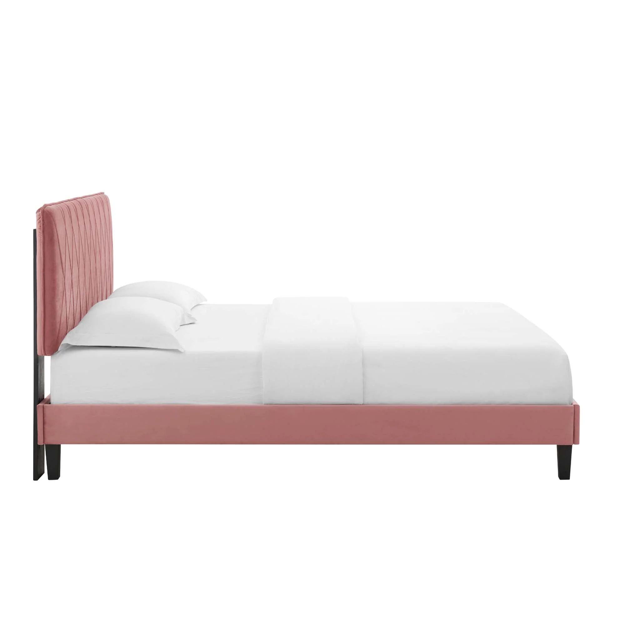 Phillipa Performance Velvet Platform Bed With Black Wood Legs - Image 5