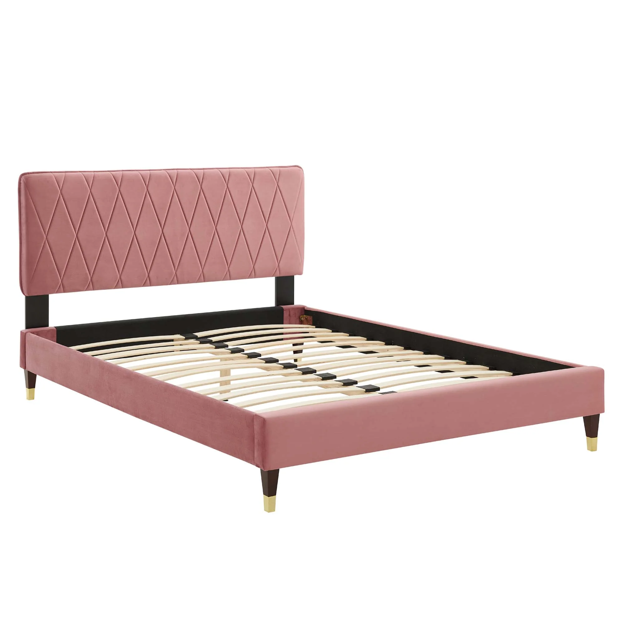 Phillipa Performance Velvet Platform Bed With Wood and Gold Legs - Image 14