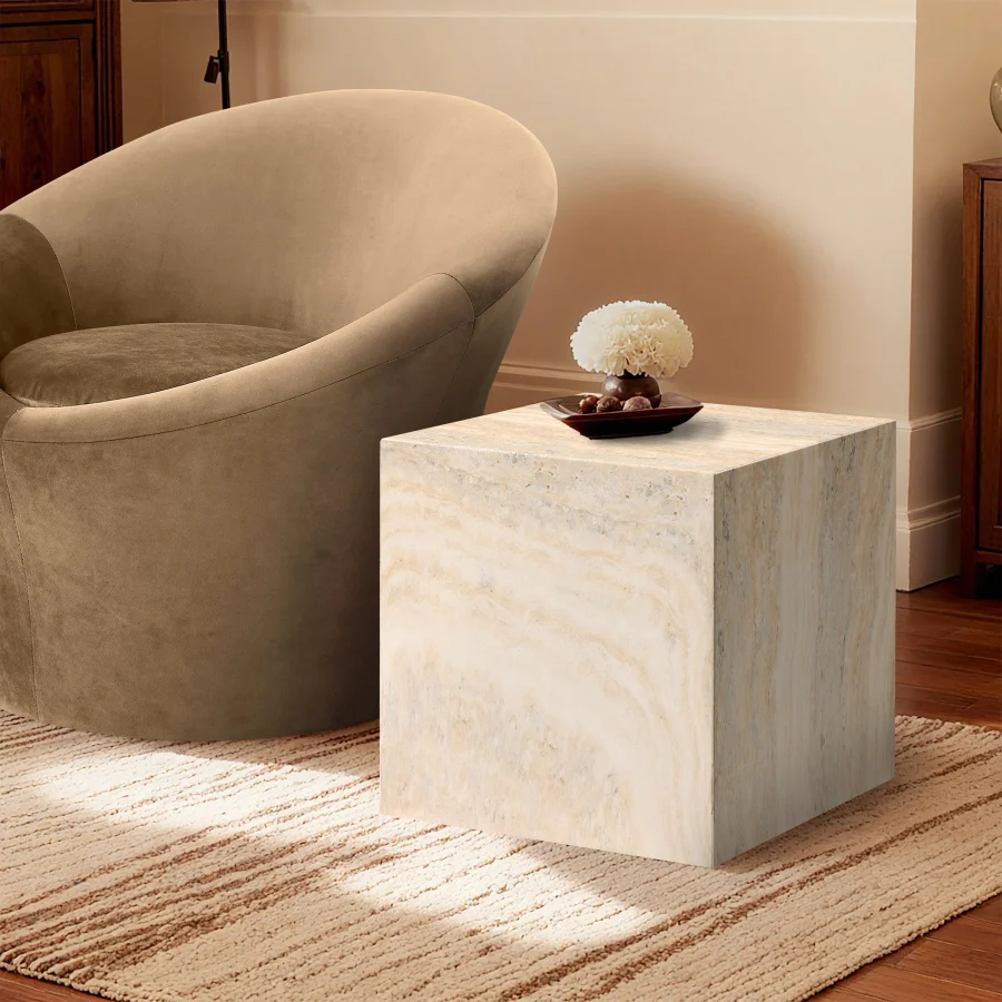 Piazza Travertine Finish Indoor / Outdoor Concrete End Table - Image 2