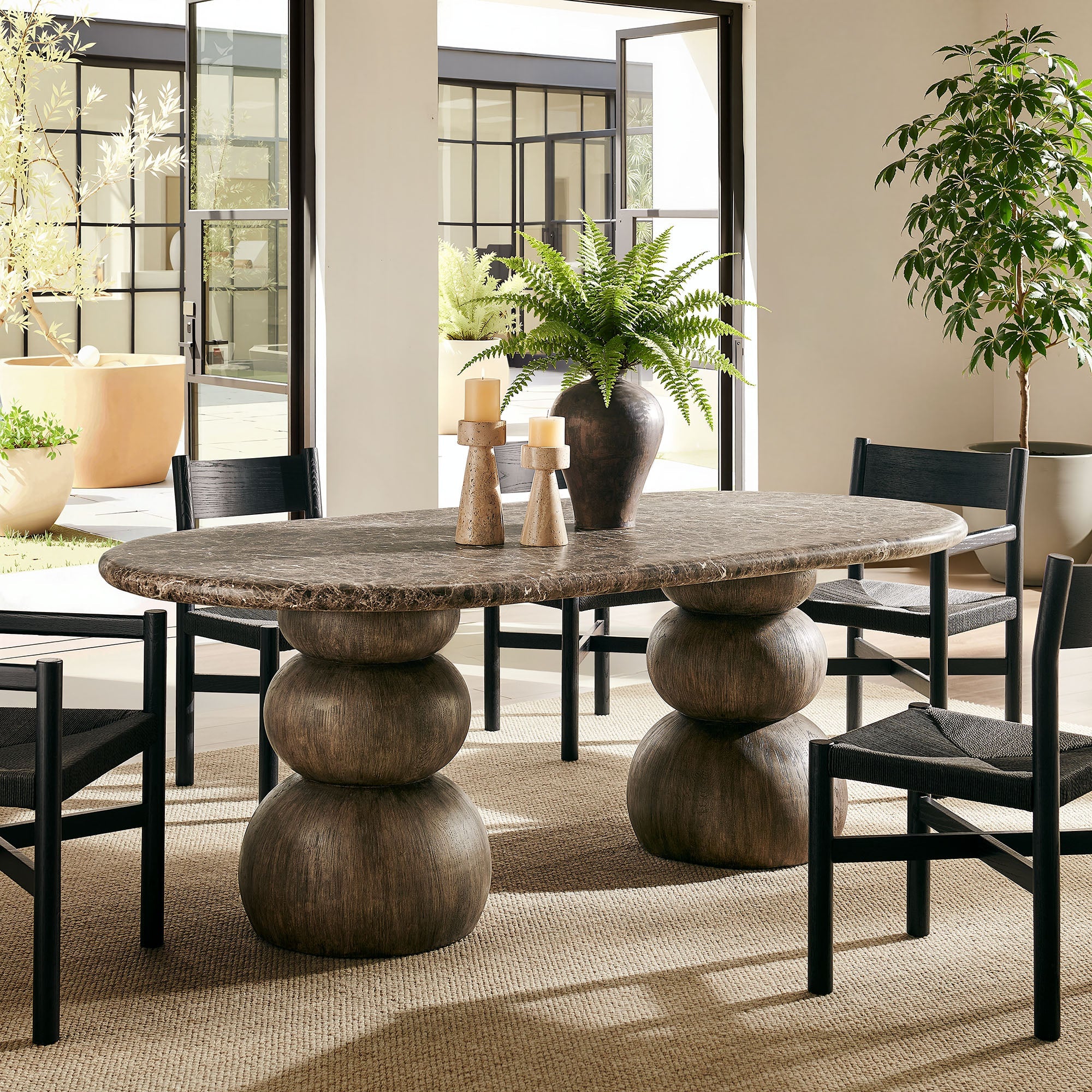 Pietra Indoor Outdoor Oval Dining Table in Dark Emperador Marble - Image 2