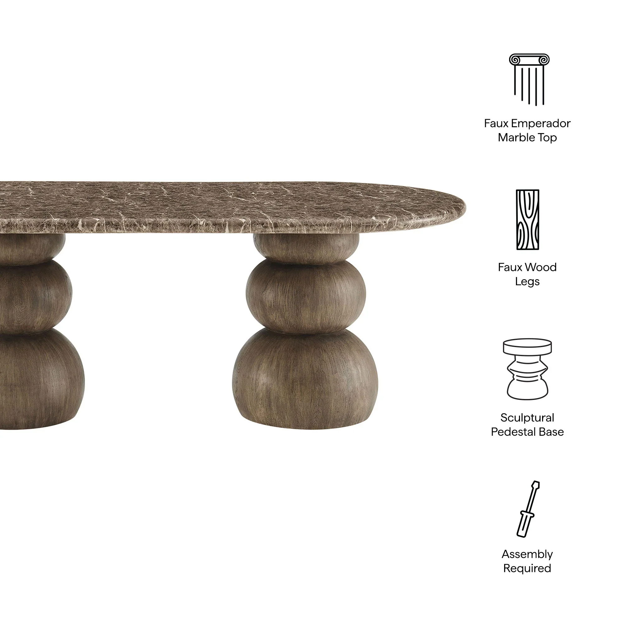 Pietra Indoor Outdoor Oval Dining Table in Dark Emperador Marble - Image 4