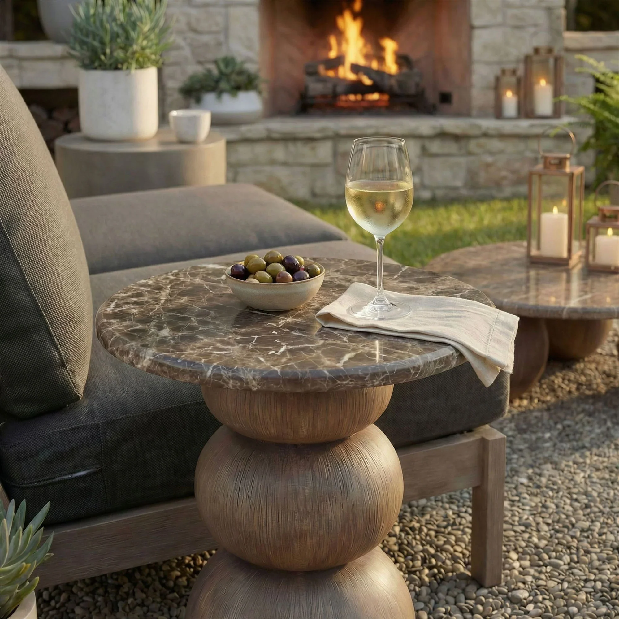 Pietra Indoor Outdoor Round Side Table in Dark Emperador Marble - Image 2