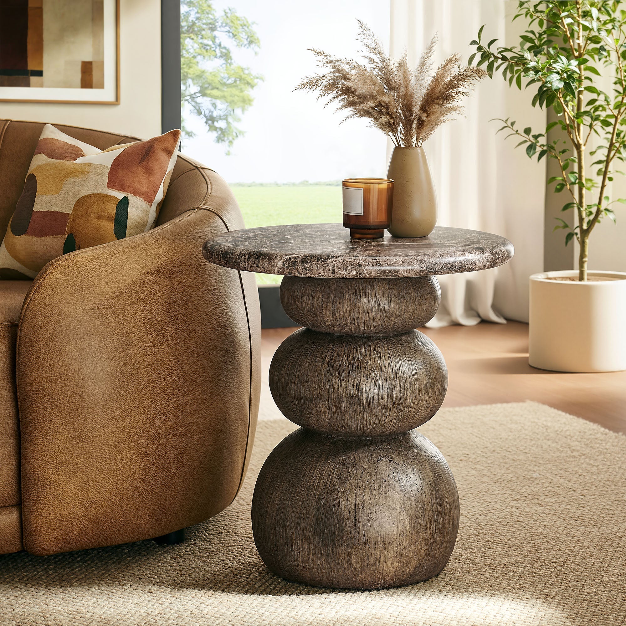 Pietra Indoor Outdoor Round Side Table in Dark Emperador Marble - Image 3