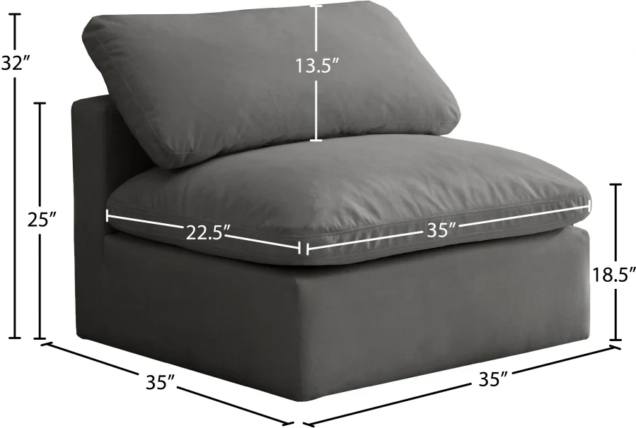 Plush Velvet Upholstered Standard Comfort Modular Armless Chair - Image 13