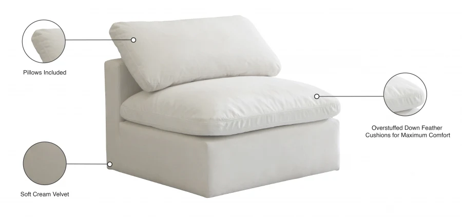 Plush Velvet Upholstered Standard Comfort Modular Armless Chair - Image 21