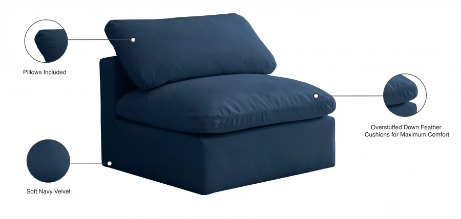 Plush Velvet Upholstered Standard Comfort Modular Armless Chair - Image 28
