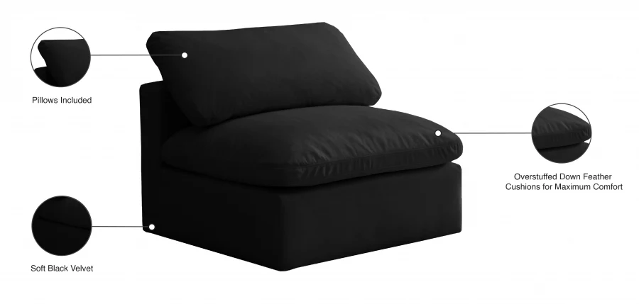 Plush Velvet Upholstered Standard Comfort Modular Armless Chair - Image 7