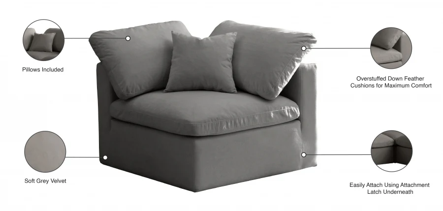 Plush Velvet Upholstered Standard Comfort Modular Corner Chair - Image 15