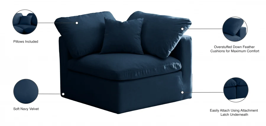 Plush Velvet Upholstered Standard Comfort Modular Corner Chair - Image 24