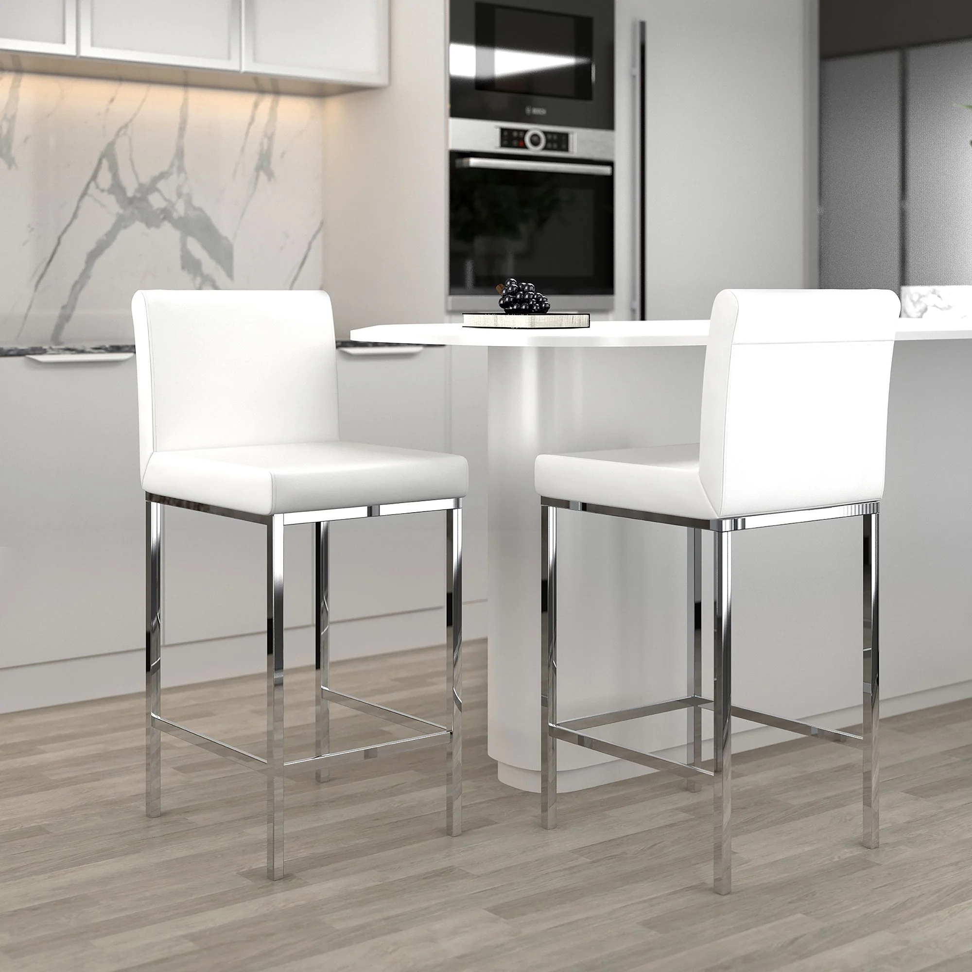 Porto 26" Counter Stool, set of 2, in White and Chrome - Image 2