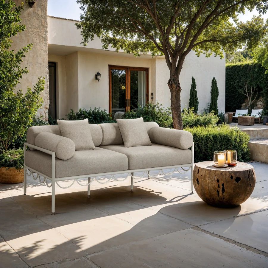 Portofino Resilient Water Repellent Fabric Upholstered Outdoor Patio Loveseat - Image 2