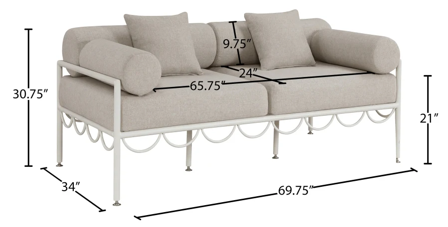 Portofino Resilient Water Repellent Fabric Upholstered Outdoor Patio Loveseat - Image 8