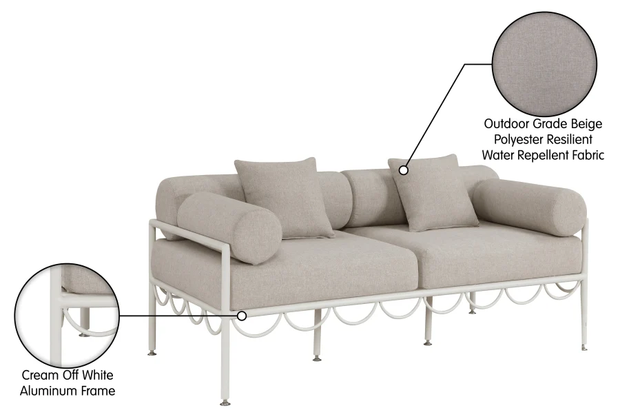 Portofino Resilient Water Repellent Fabric Upholstered Outdoor Patio Loveseat - Image 9