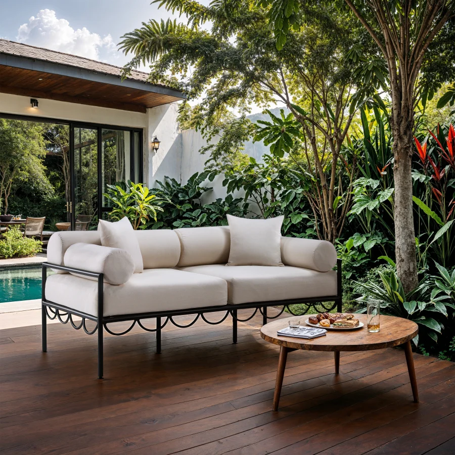 Portofino Resilient Water Repellent Fabric Upholstered Outdoor Patio Loveseat - Image 2