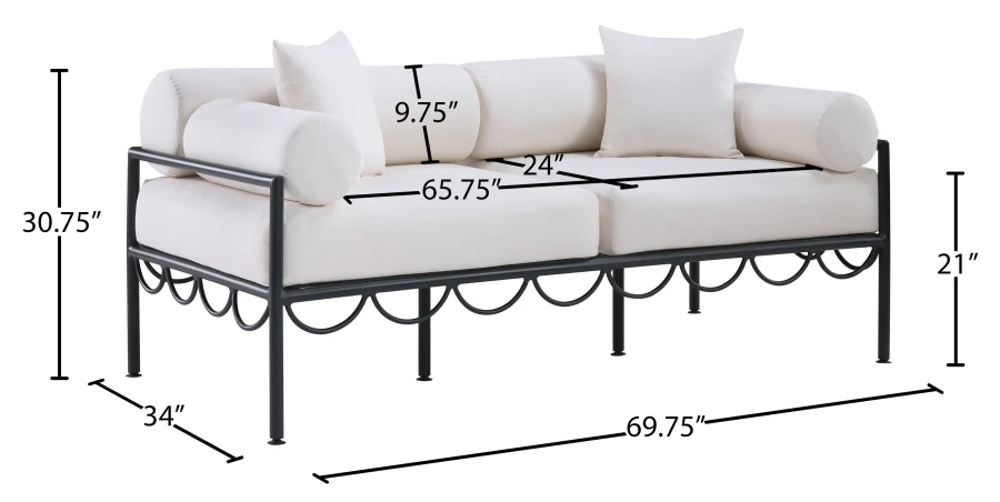 Portofino Resilient Water Repellent Fabric Upholstered Outdoor Patio Loveseat - Image 8