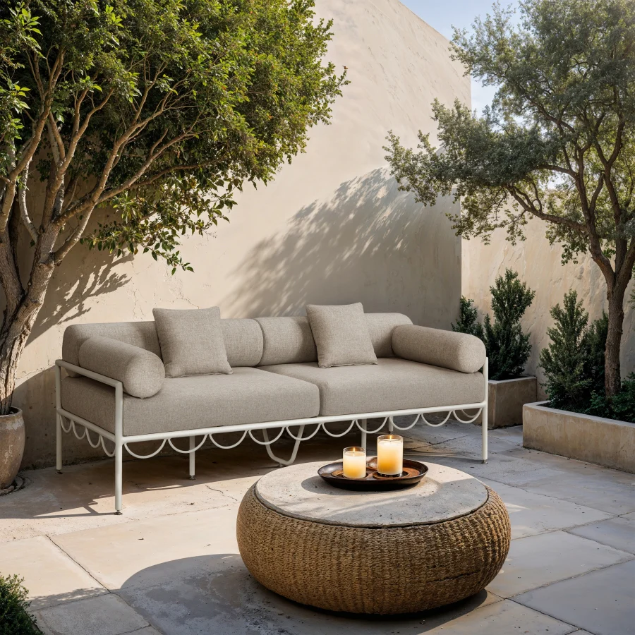 Portofino Resilient Water Repellent Fabric Upholstered Outdoor Patio Sofa - Image 2