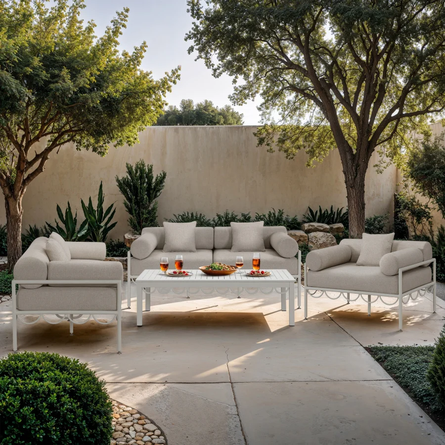 Portofino Resilient Water Repellent Fabric Upholstered Outdoor Patio Sofa - Image 7