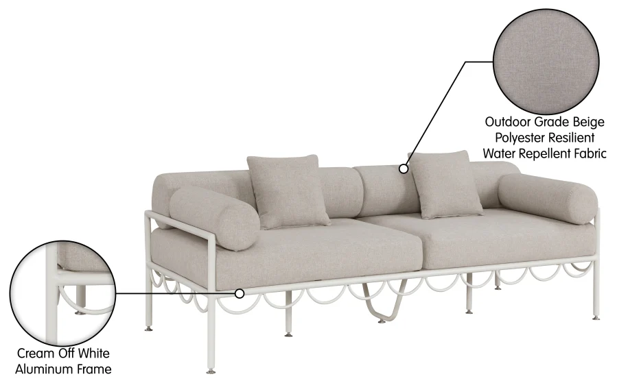 Portofino Resilient Water Repellent Fabric Upholstered Outdoor Patio Sofa - Image 9
