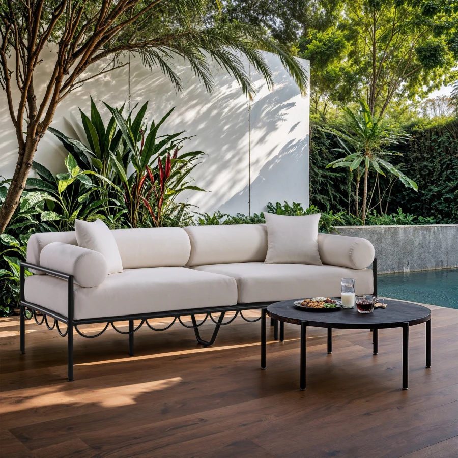 Portofino Resilient Water Repellent Fabric Upholstered Outdoor Patio Sofa - Image 2