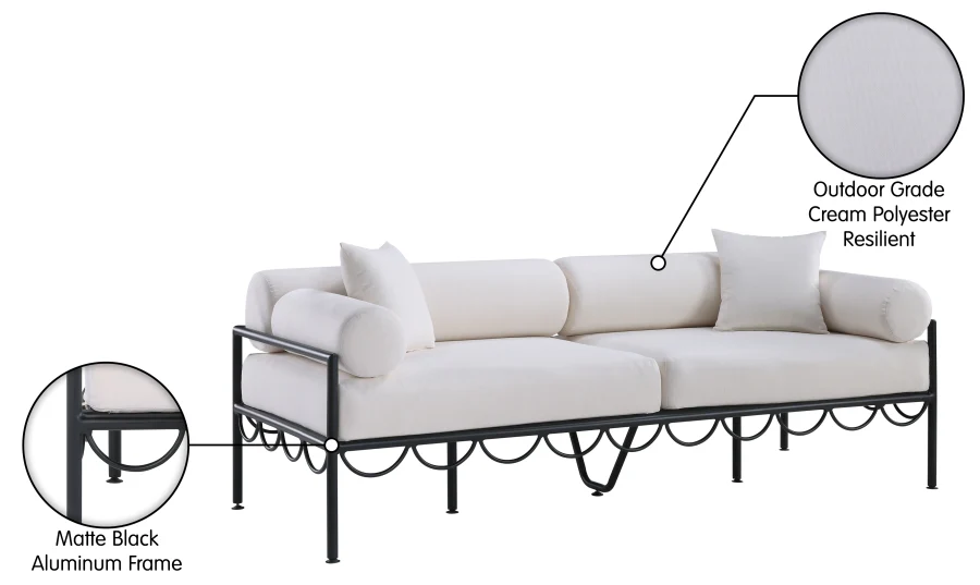 Portofino Resilient Water Repellent Fabric Upholstered Outdoor Patio Sofa - Image 9