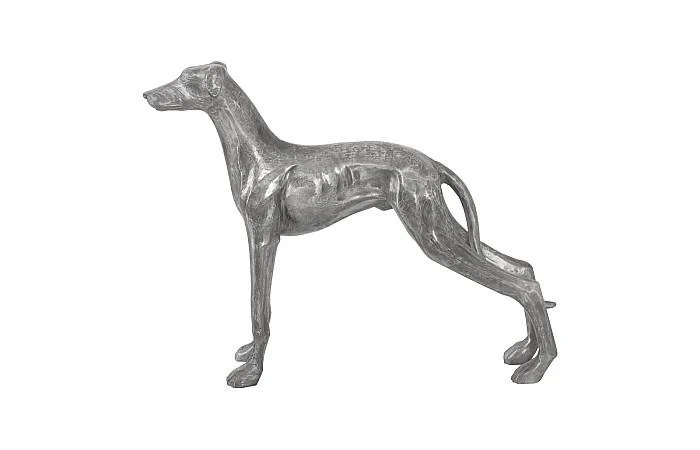 Posing Dog Sculpture, Black/Silver, Aluminum - Image 2