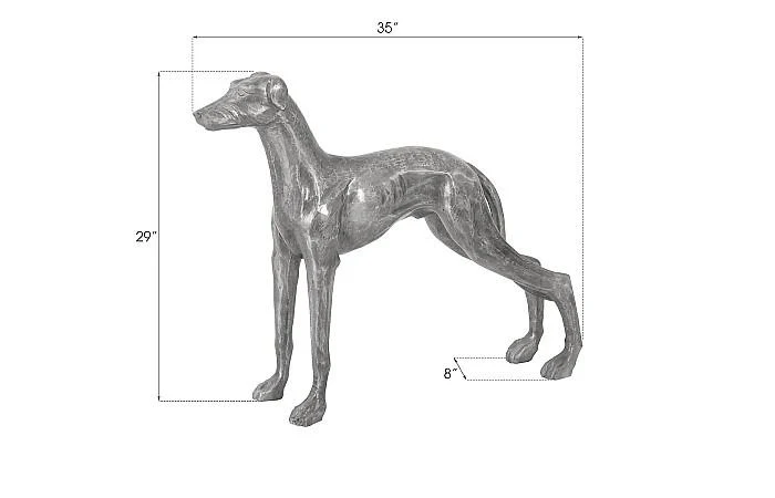Posing Dog Sculpture, Black/Silver, Aluminum - Image 4