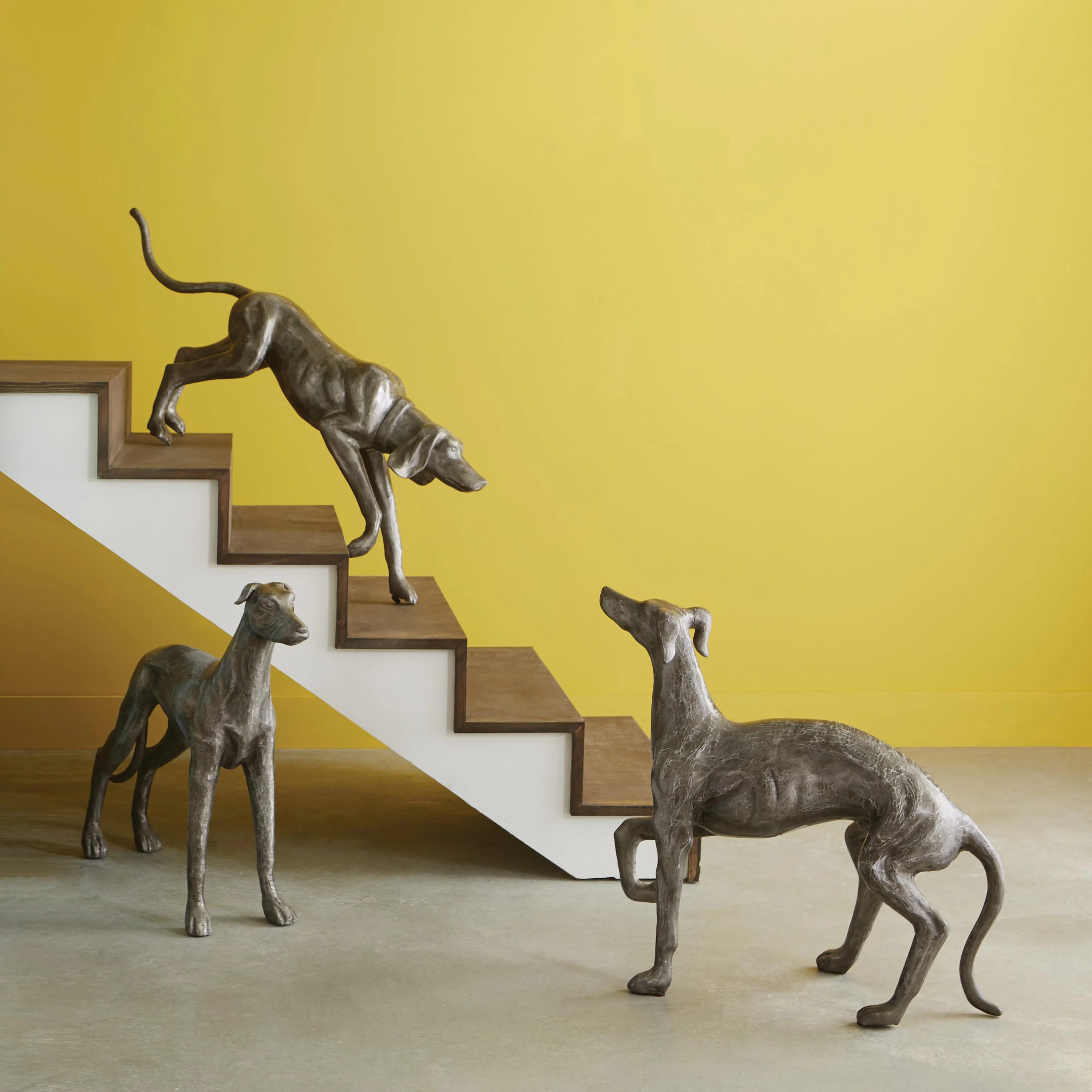 Posing Dog Sculpture, Black/Silver, Aluminum - Image 5