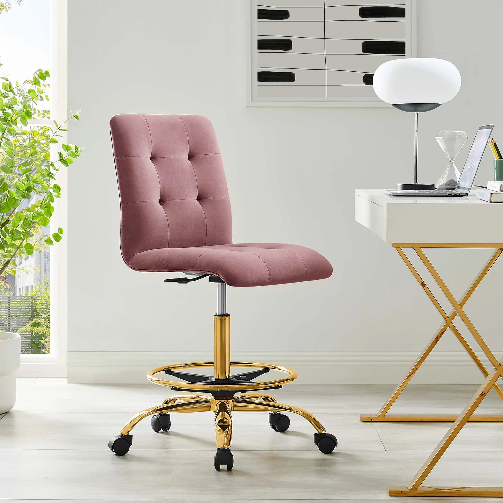 Prim Armless Performance Velvet Drafting Chair - Image 16