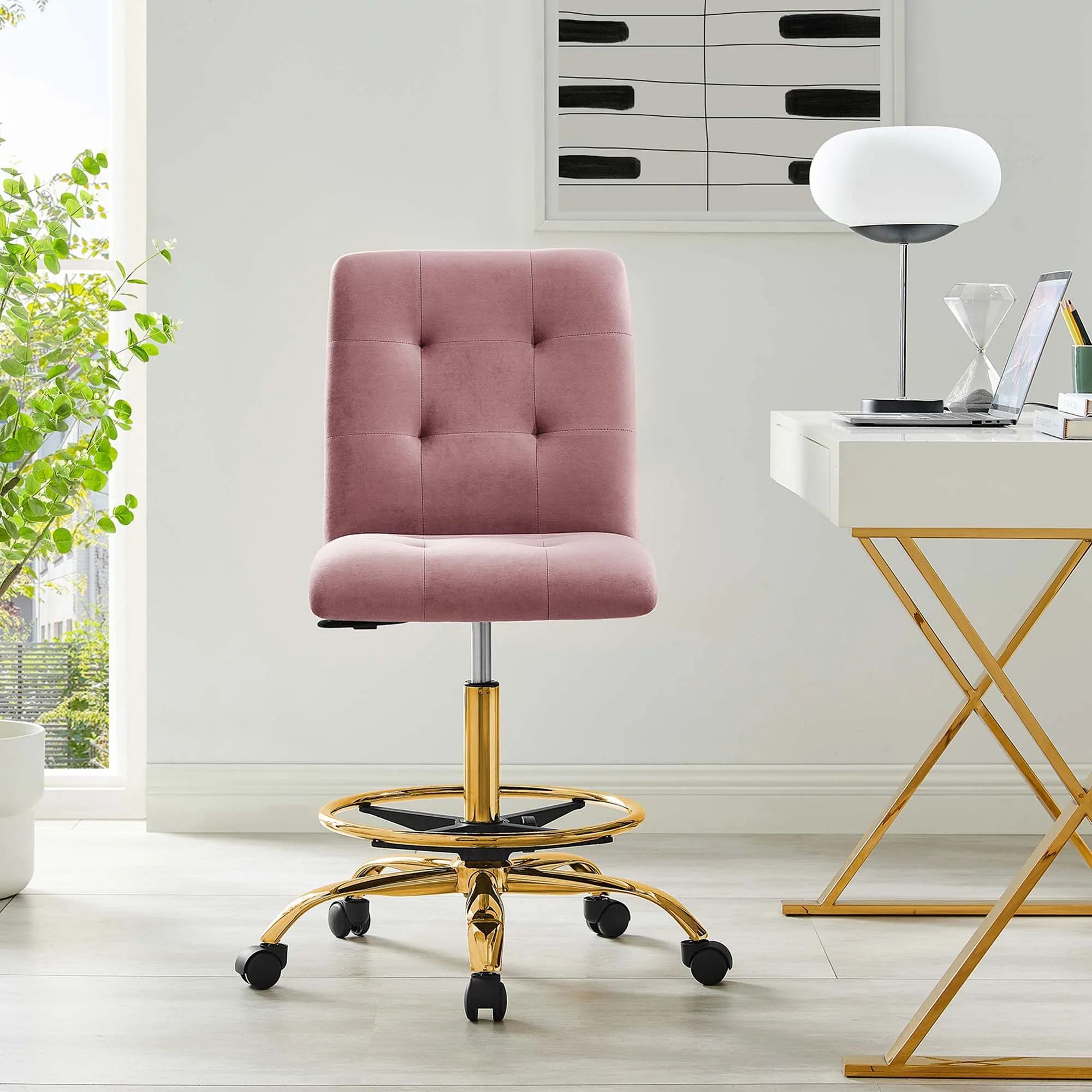 Prim Armless Performance Velvet Drafting Chair - Image 17