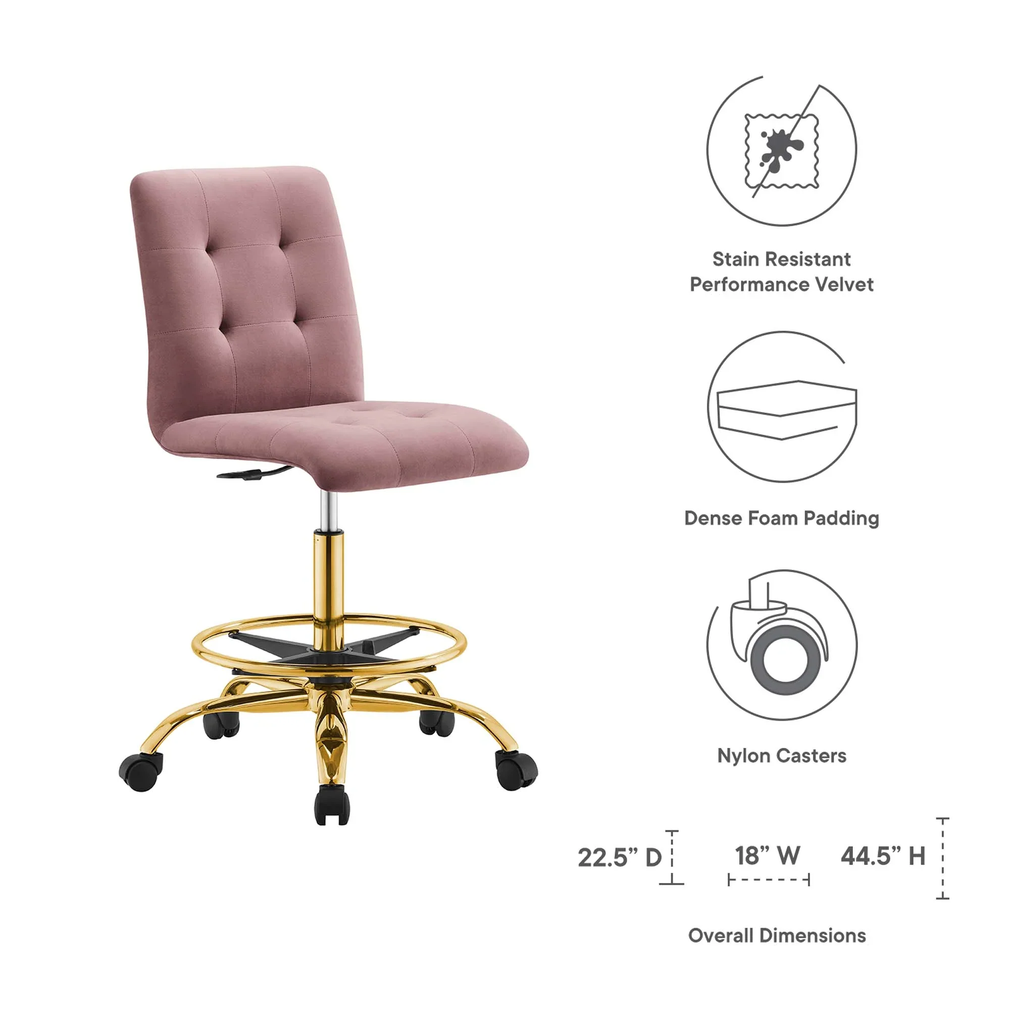 Prim Armless Performance Velvet Drafting Chair - Image 18