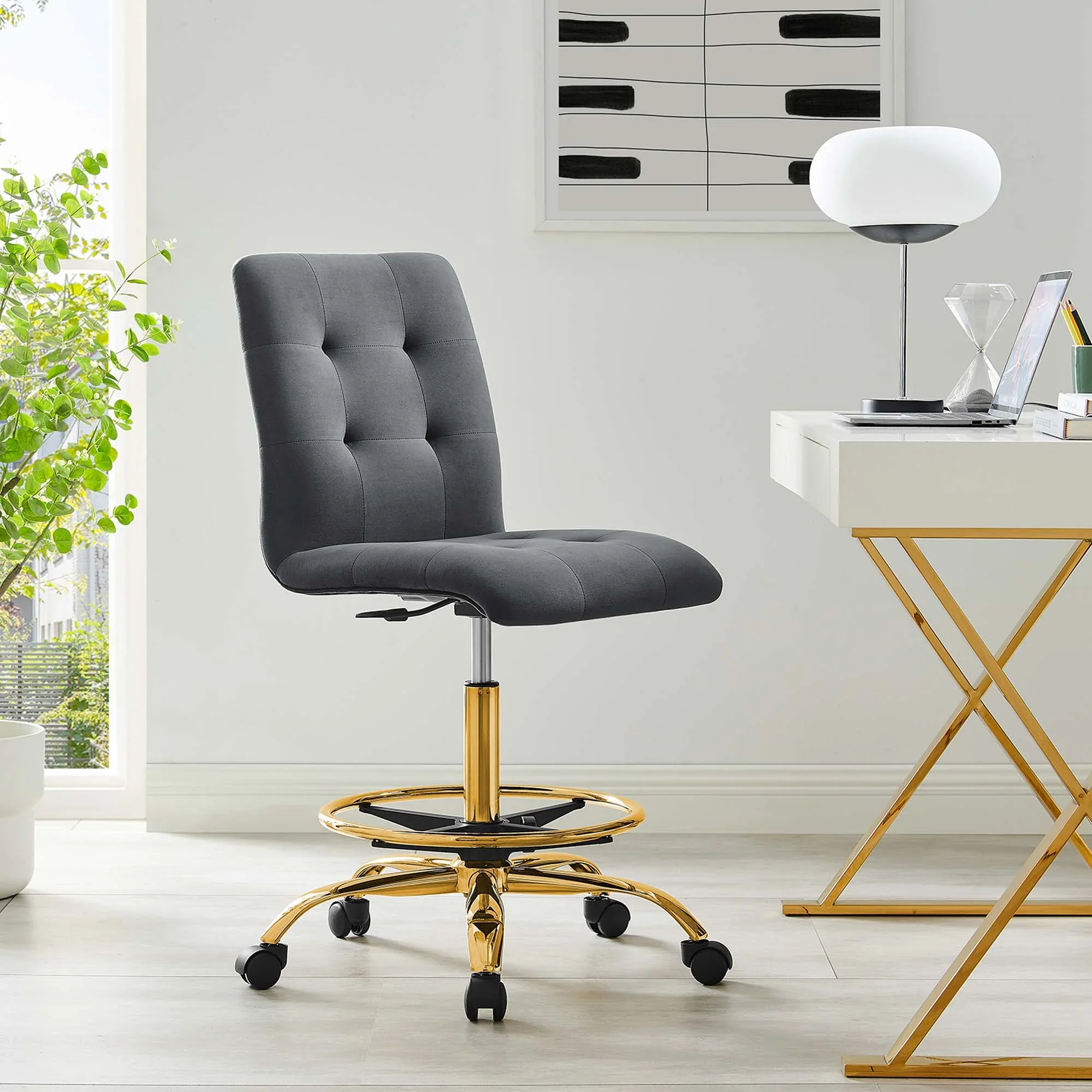 Prim Armless Performance Velvet Drafting Chair - Image 25