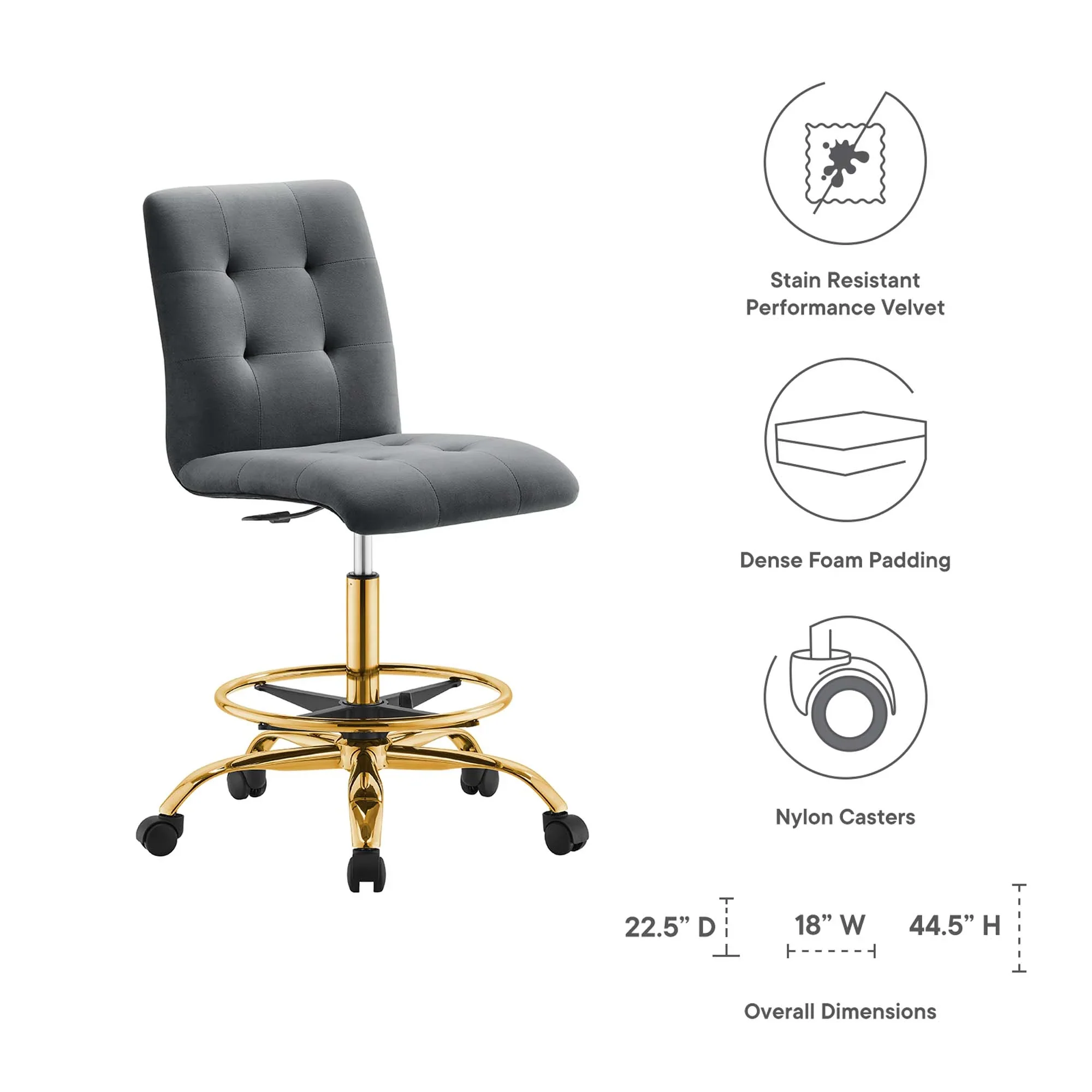 Prim Armless Performance Velvet Drafting Chair - Image 27