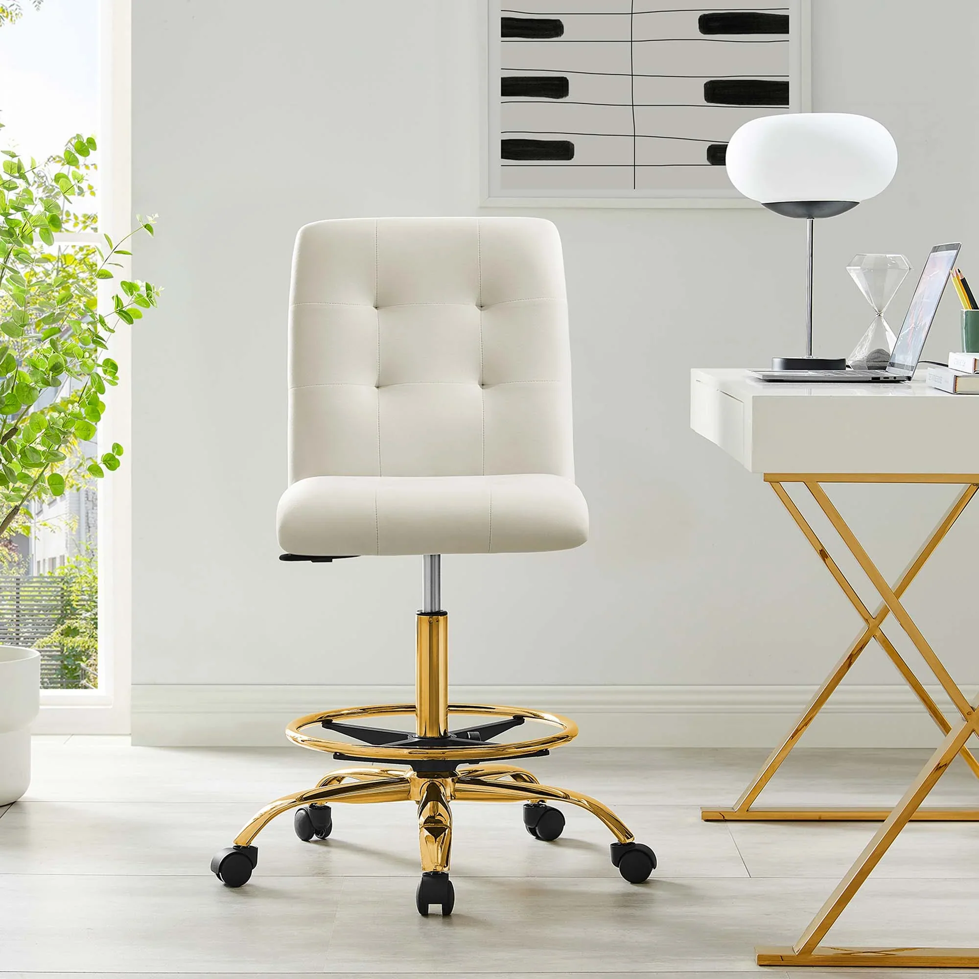 Prim Armless Performance Velvet Drafting Chair - Image 35