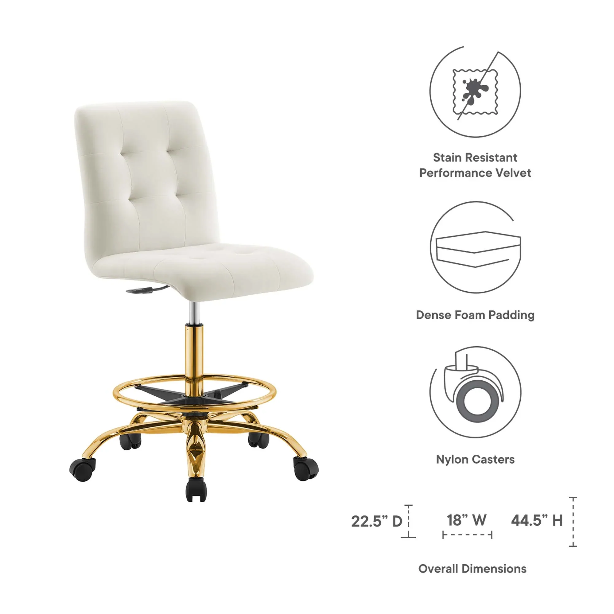 Prim Armless Performance Velvet Drafting Chair - Image 36