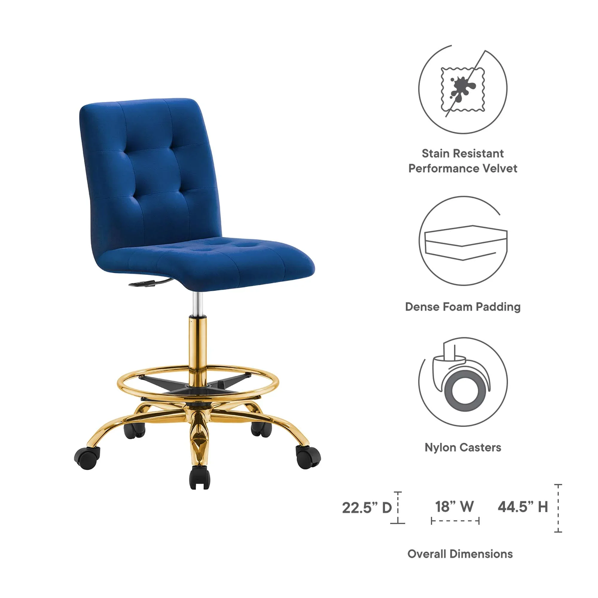 Prim Armless Performance Velvet Drafting Chair - Image 45