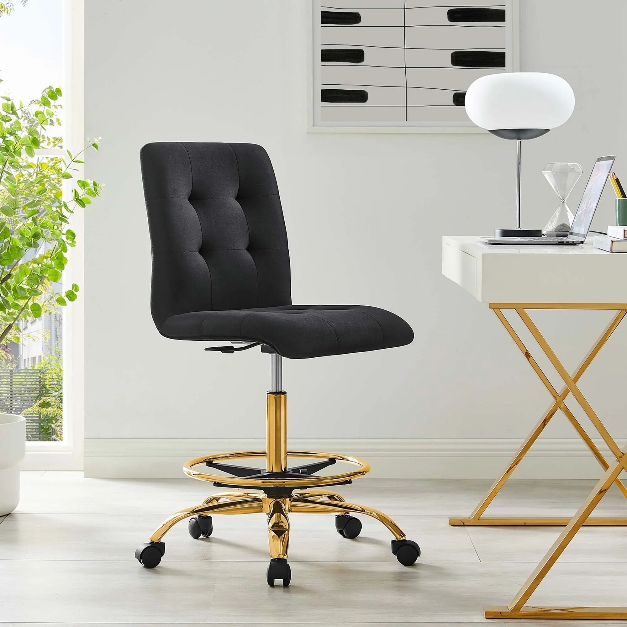 Prim Armless Performance Velvet Drafting Chair - Image 7