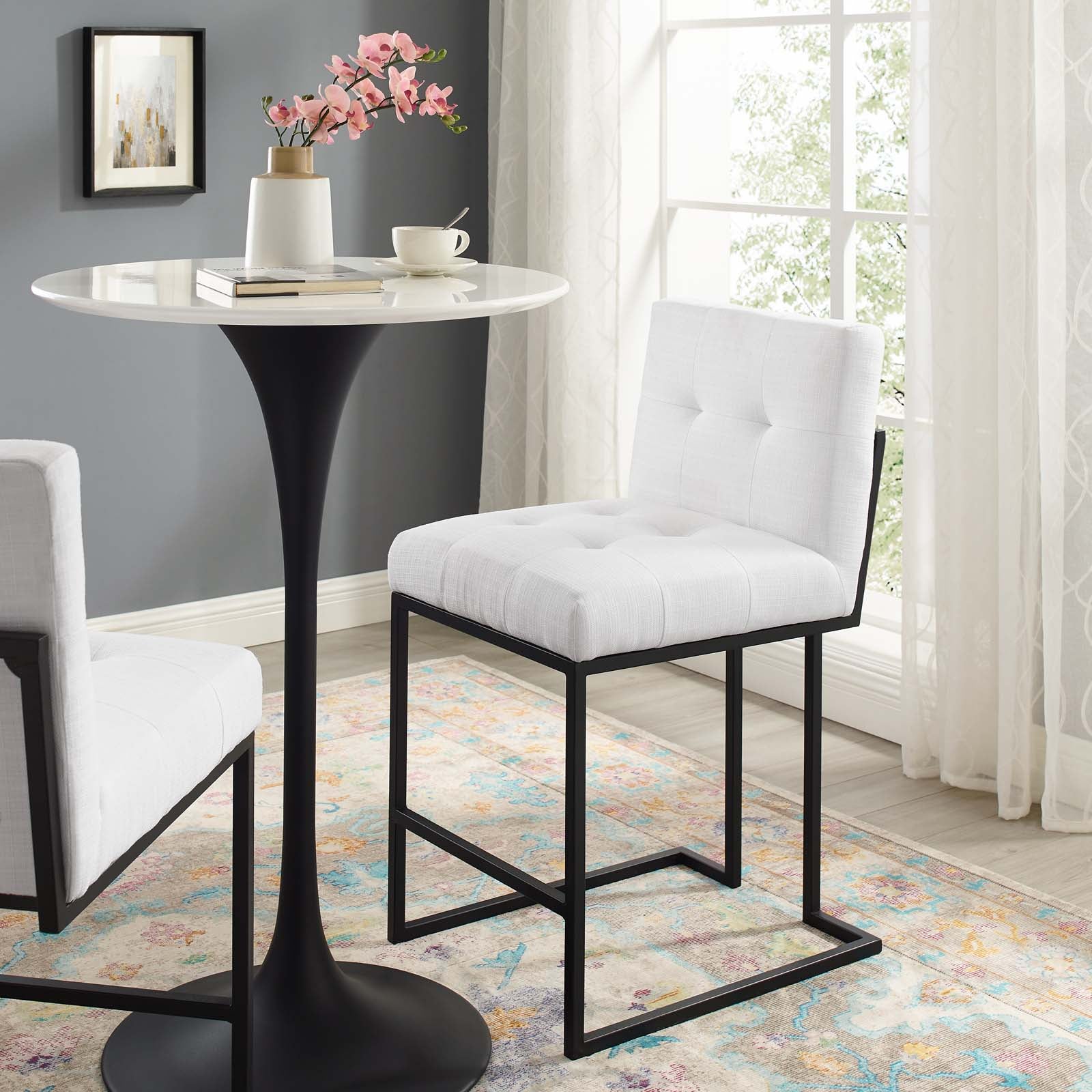 Privy Black Stainless Steel Upholstered Fabric Counter Stool - Image 18