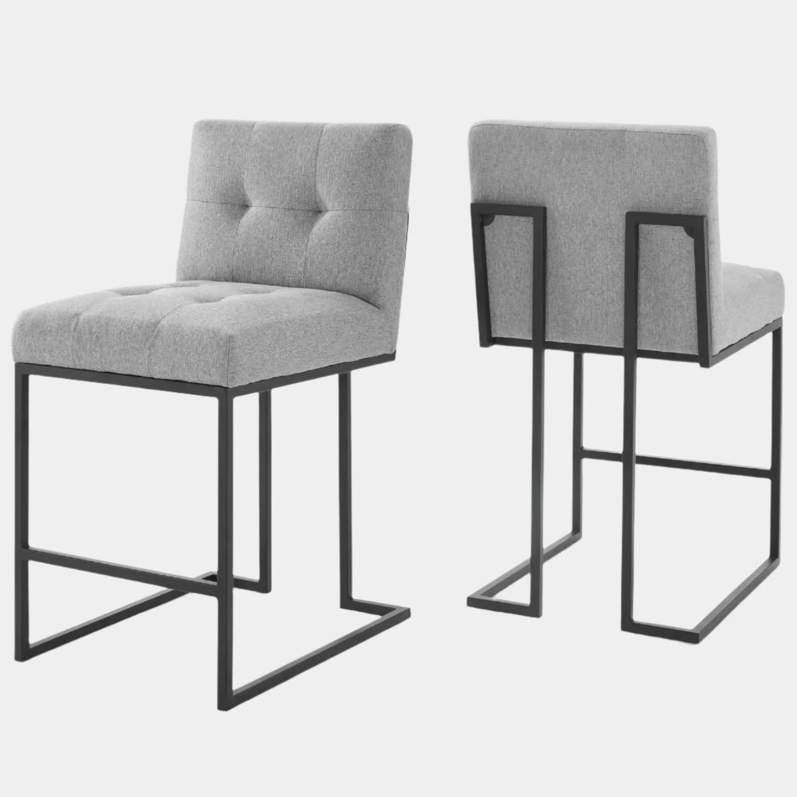 Privy Black Stainless Steel Upholstered Fabric Counter Stool Set of 2 - Image 5