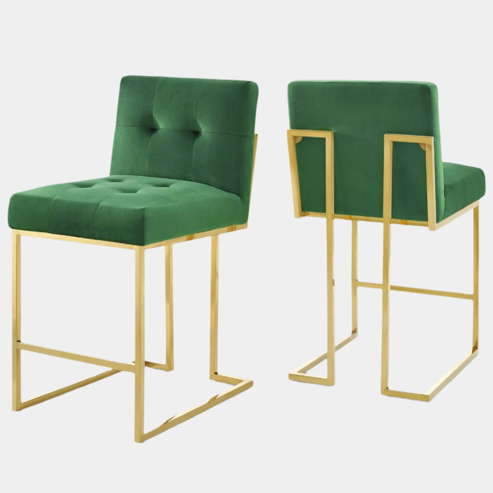 Privy Gold Stainless Steel Performance Velvet Counter Stool Set of 2 - Image 5