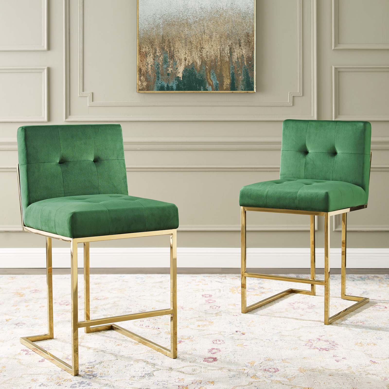 Privy Gold Stainless Steel Performance Velvet Counter Stool Set of 2 - Image 6
