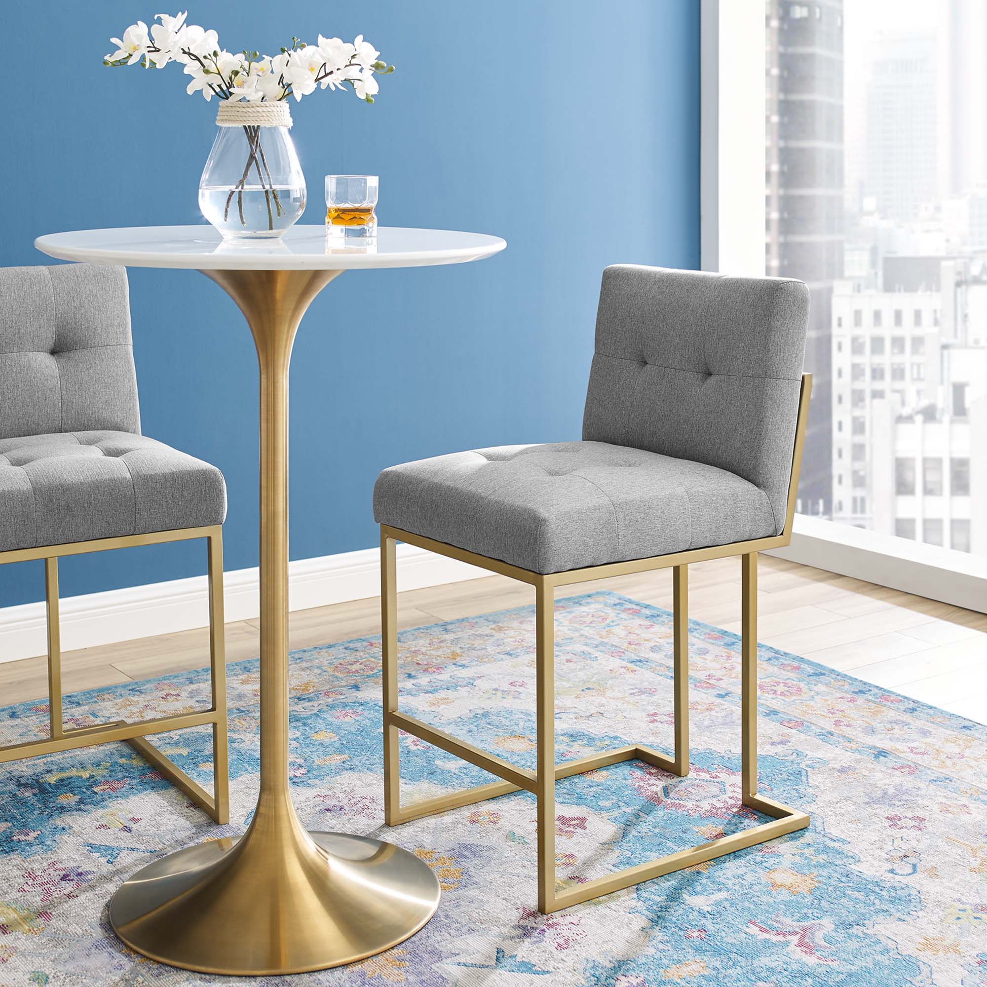 Privy Gold Stainless Steel Upholstered Fabric Counter Stool - Image 9
