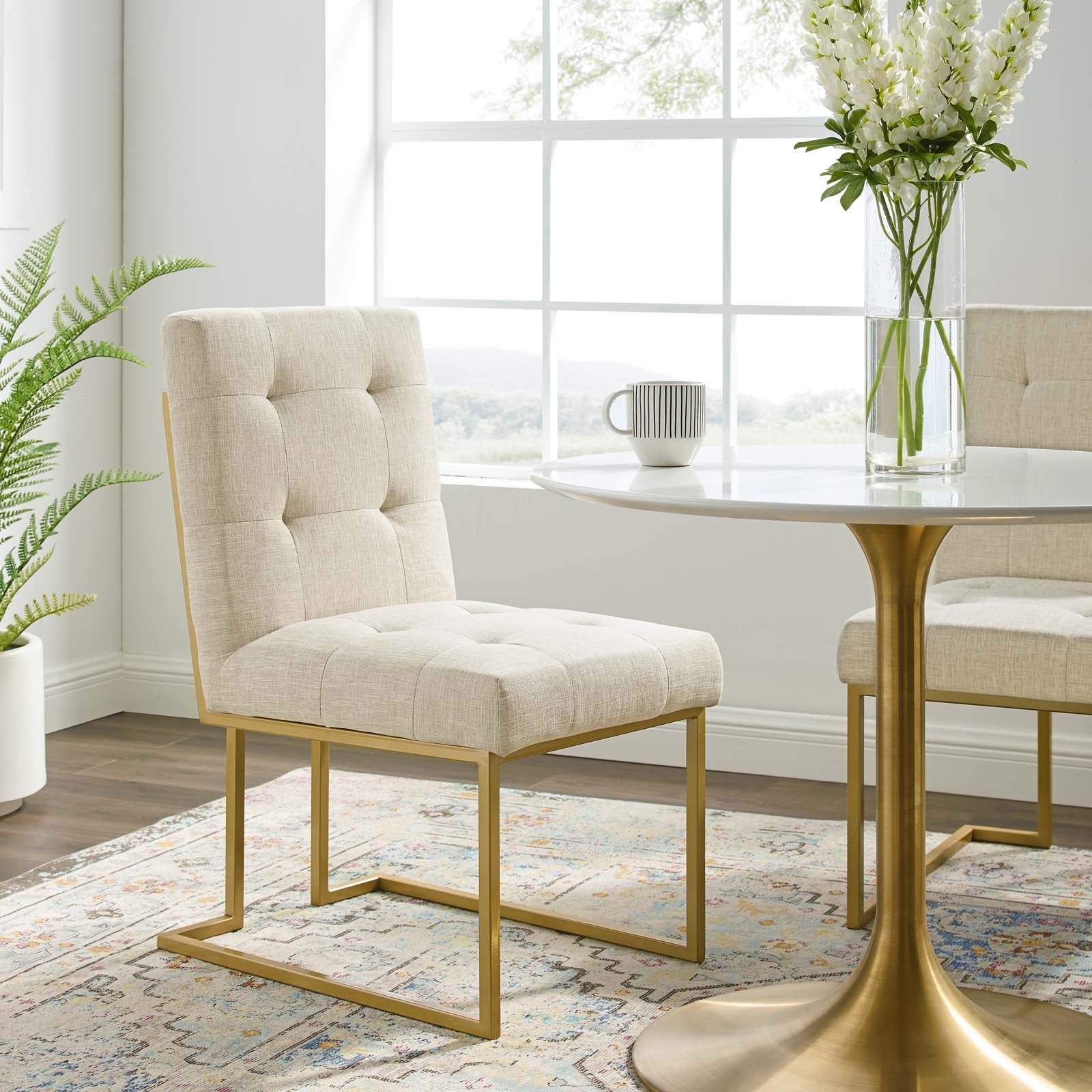 Privy Gold Stainless Steel Upholstered Fabric Dining Accent Chair - Image 8