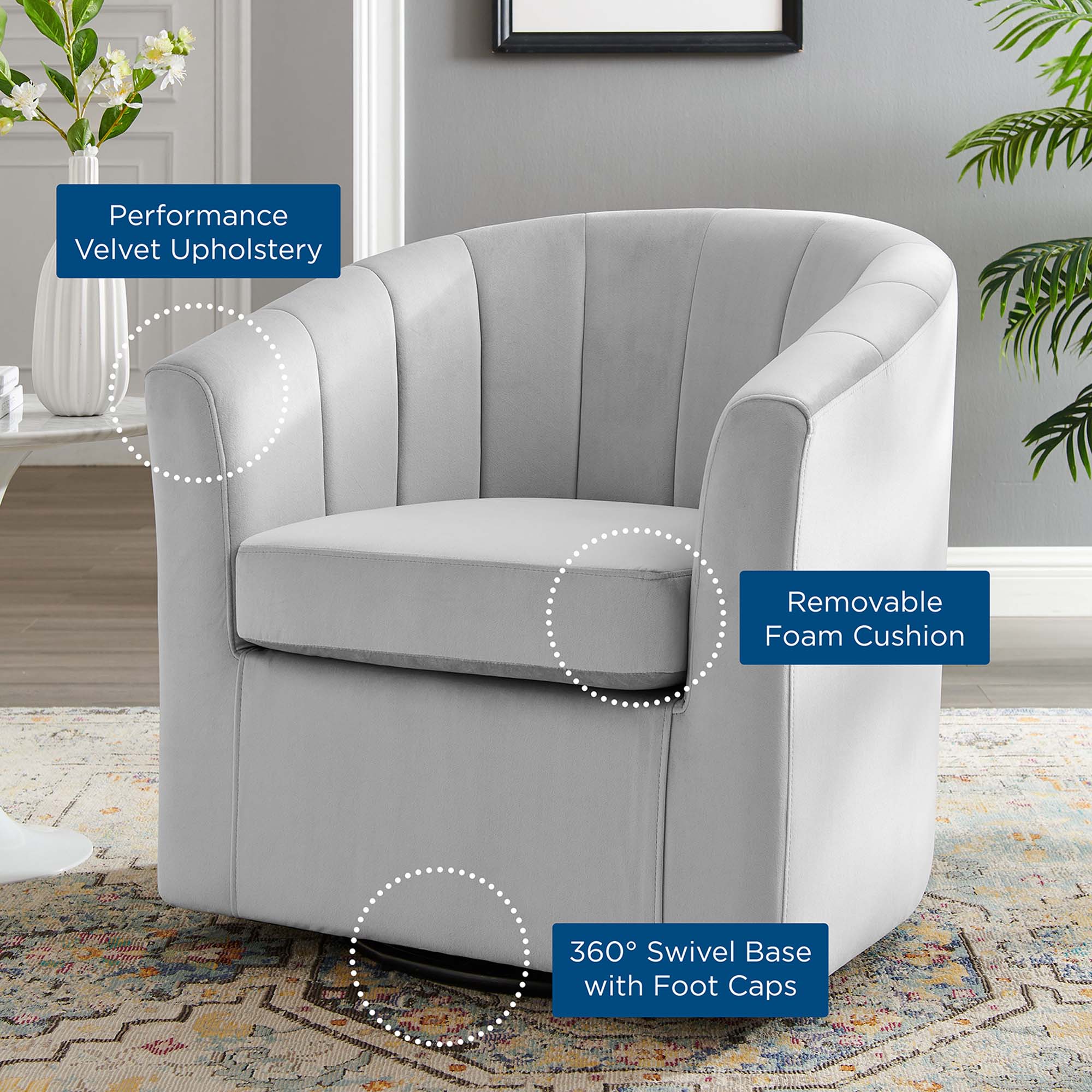 Prospect Performance Velvet Swivel Armchair - Image 8