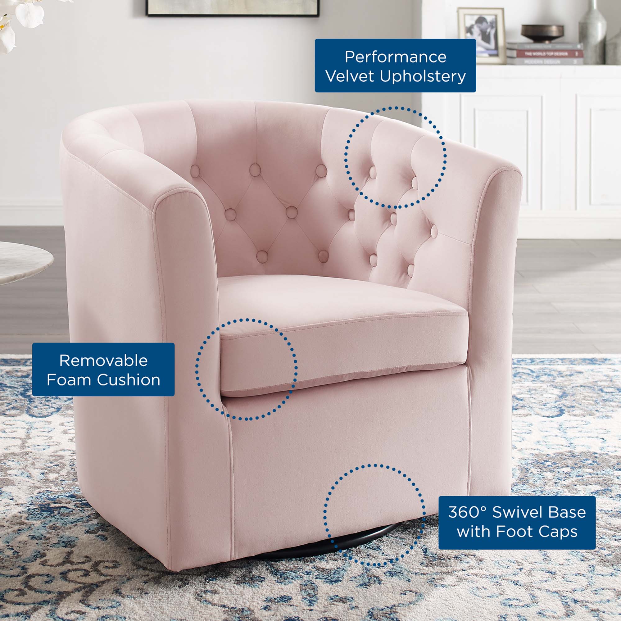 Prospect Tufted Performance Velvet Swivel Armchair - Image 16