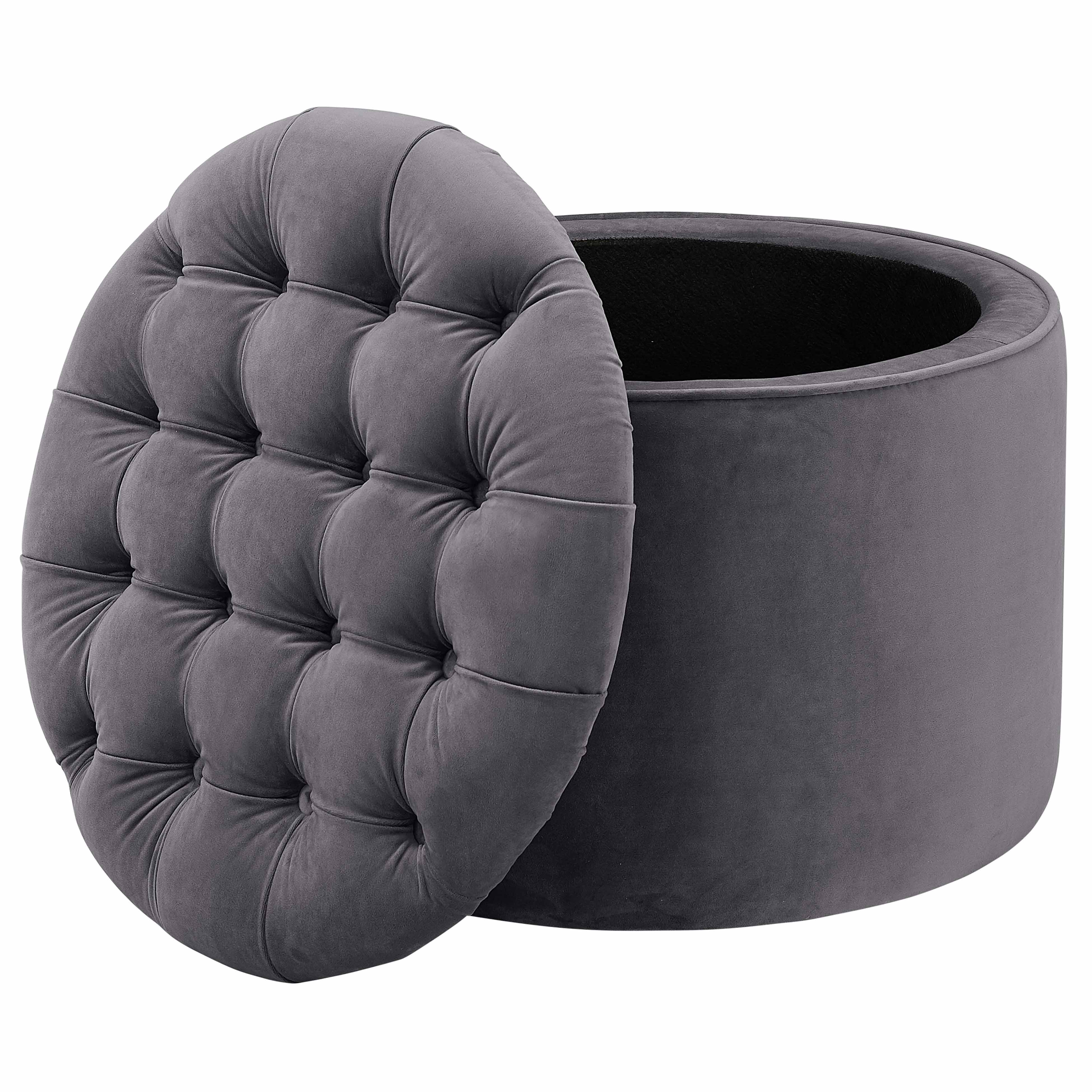 Queen Performance Velvet Round Storage Ottoman - Image 8