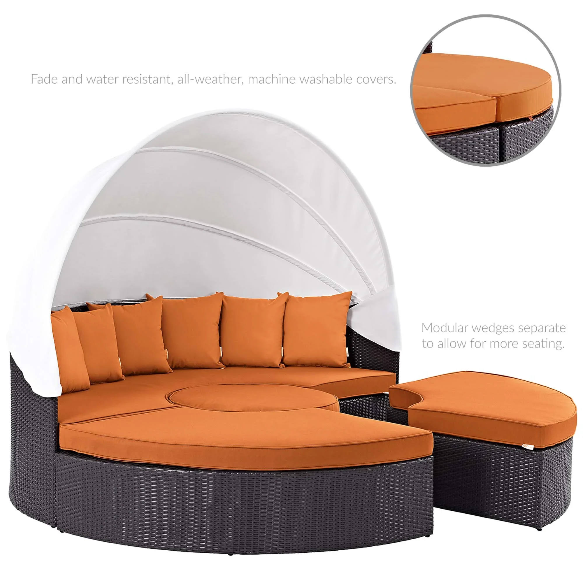 Quest Outdoor Patio Wicker Rattan Canopy Sectional Daybed - Image 17