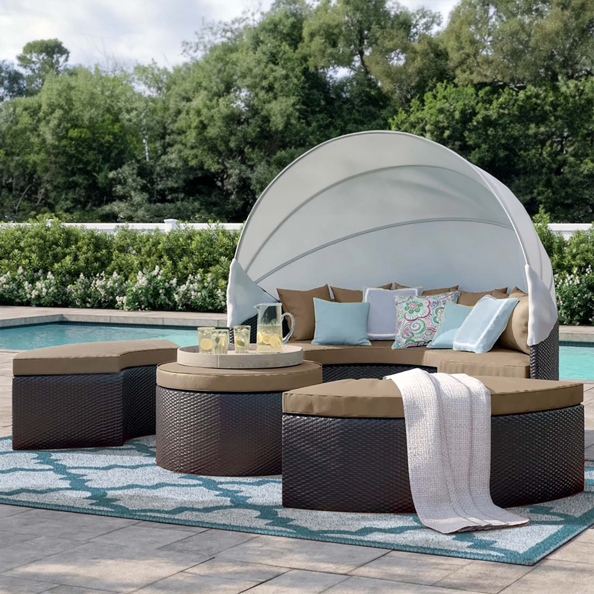 Quest Outdoor Patio Wicker Rattan Canopy Sectional Daybed - Image 2
