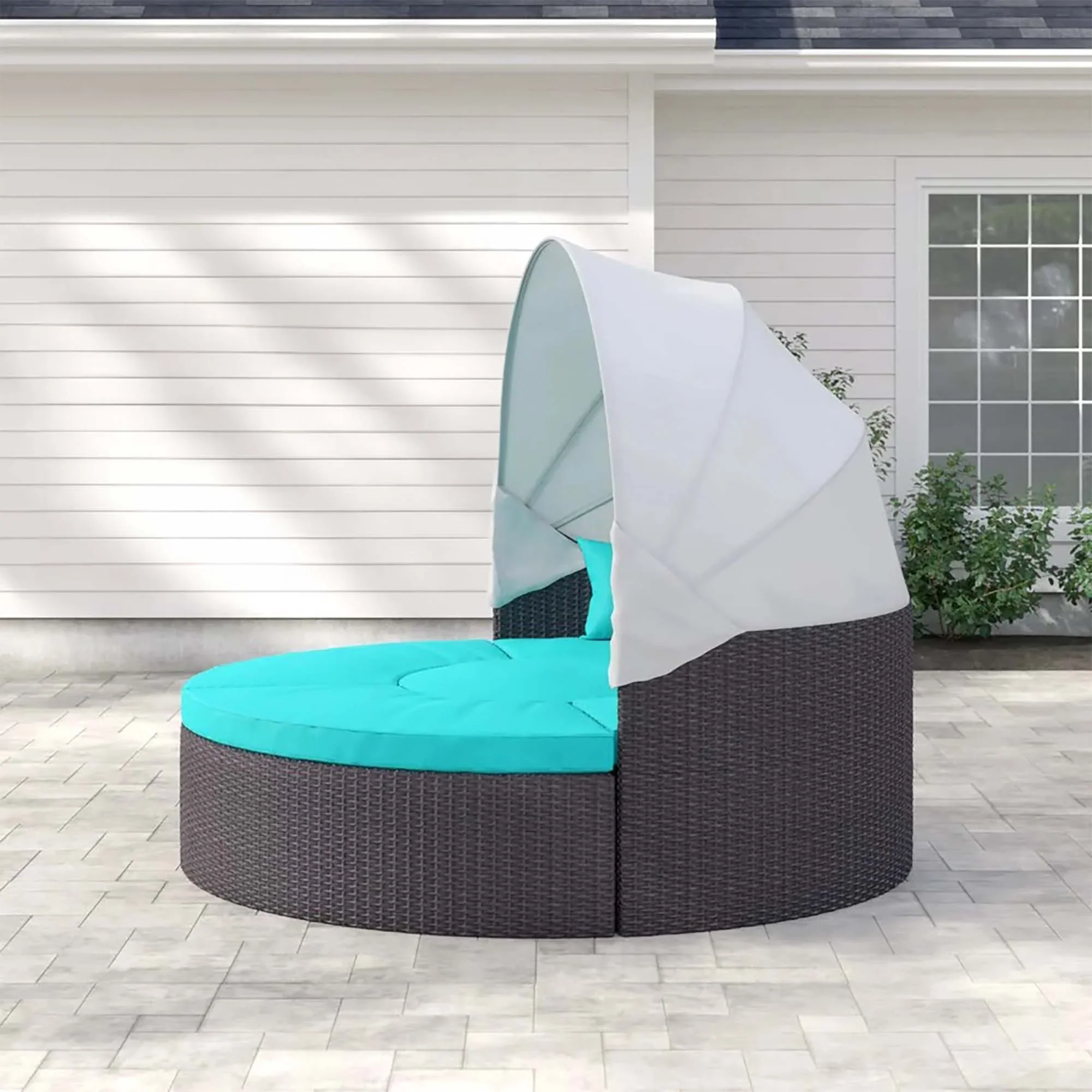 Quest Outdoor Patio Wicker Rattan Canopy Sectional Daybed - Image 33